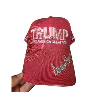 Donald Trump "Make America Great Again" Red Adjustable Hat With Signature & Flag
